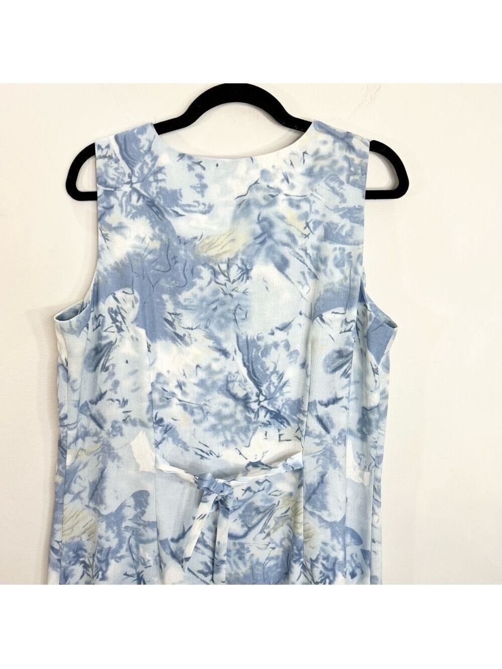Vintage 80s 90s blue white abstract floral sleeveless long maxi shift dress 14 - Picture 7 of 11